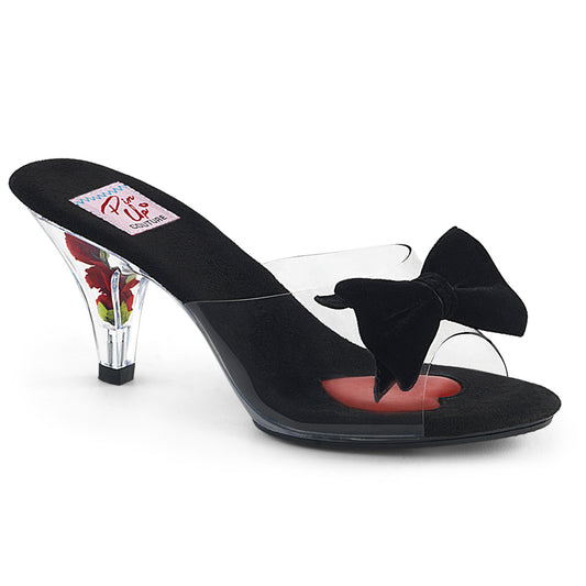 BELLE-301BOW Retro Glamour Pin Up Couture Single Soles Clr-Blk/Clr