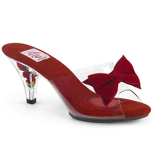 BELLE-301BOW Retro Glamour Pin Up Couture Single Soles Clr-Red/Clr