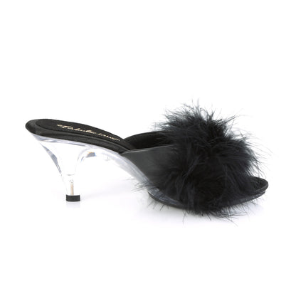 belle 301f Sexy High Heels fabulicious shoes blk pu fur Clear