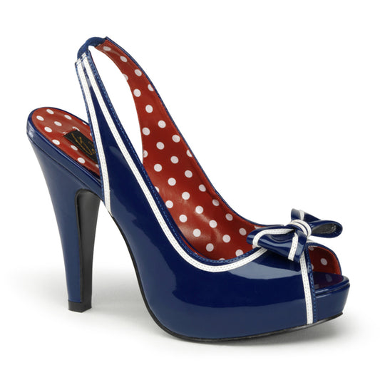 BETTIE-05 Retro Glamour Pin Up Couture Platforms Navy Blue Pat