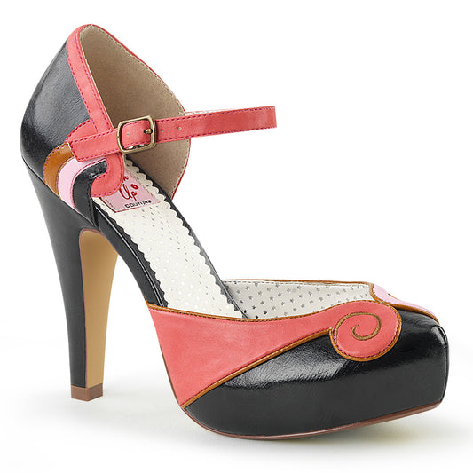 BETTIE-17 Retro Glamour Pin Up Couture Platforms Coral-Blk Faux Leather
