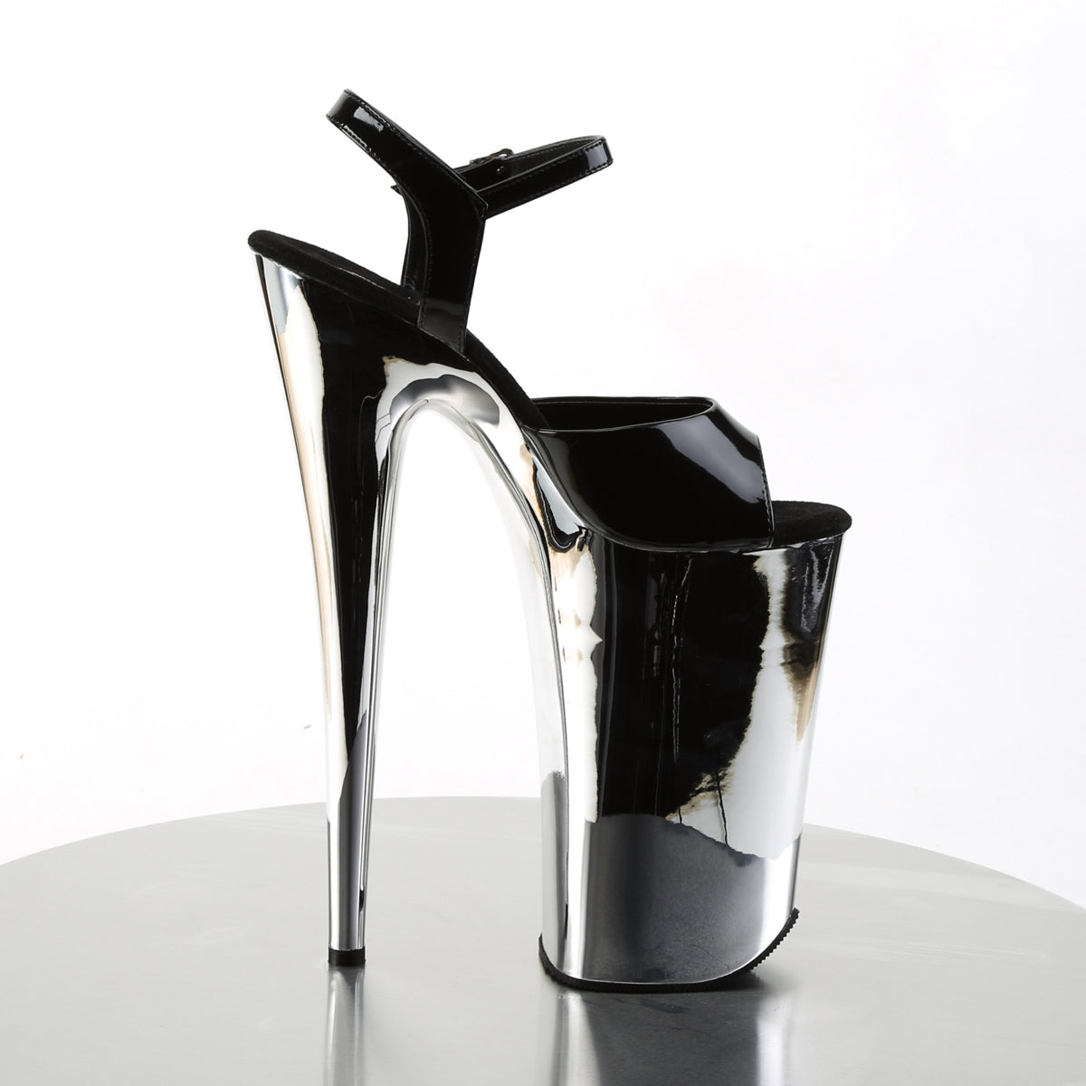 BEYOND-009 Pleaser Black/Silver Chrome Platform Shoes [Extreme High Heels]