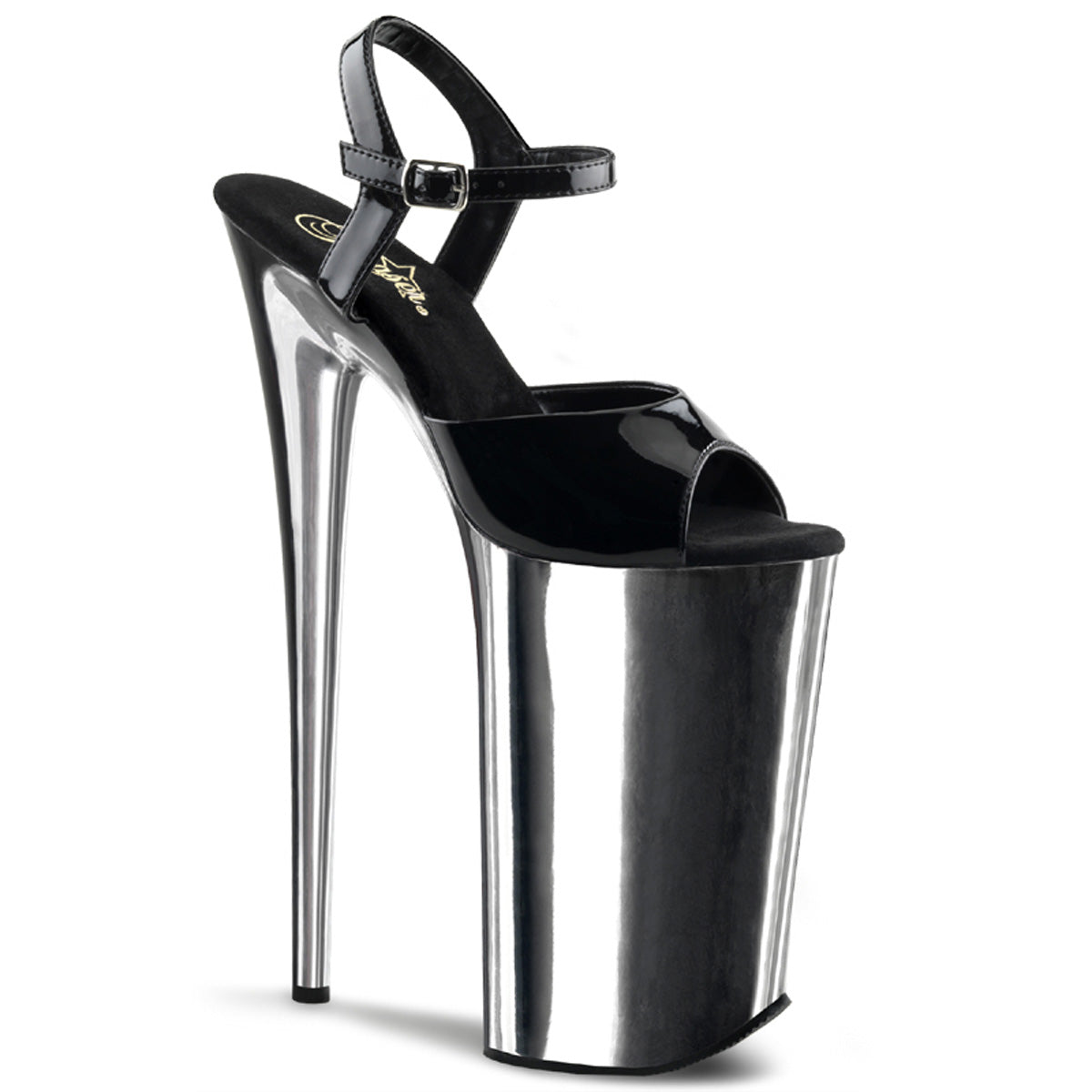 BEYOND-009 Strippers Heels Pleaser Platforms (Exotic Dancing) Blk/Slv Chrome