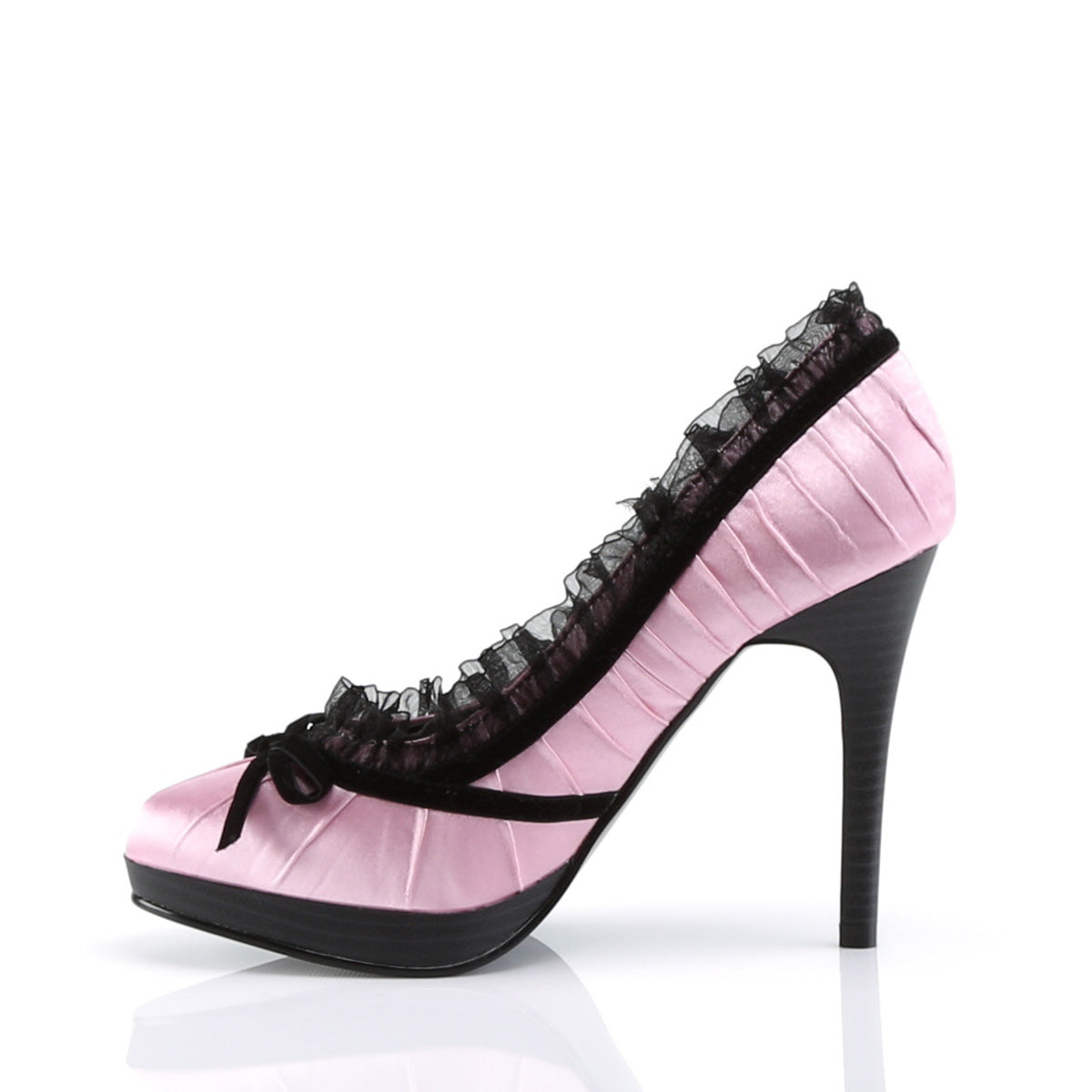 BLISS-38 Retro Glamour Pin Up Couture Platforms Pink-Blk Satin