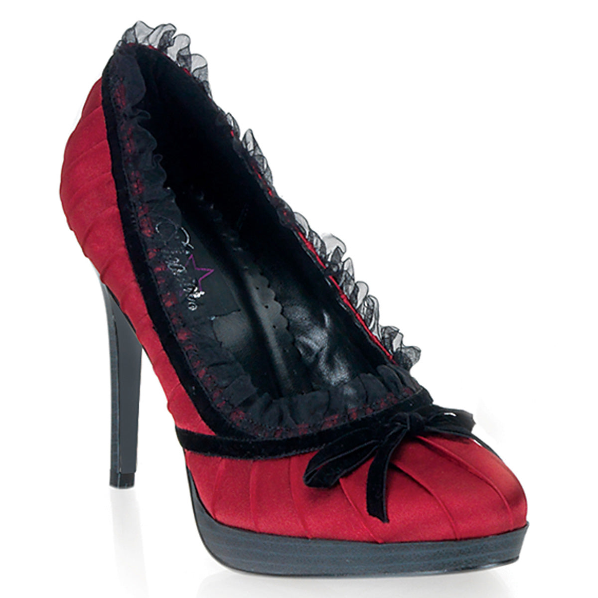 BLISS-38 Retro Glamour Pin Up Couture Platforms Red-Blk Satin