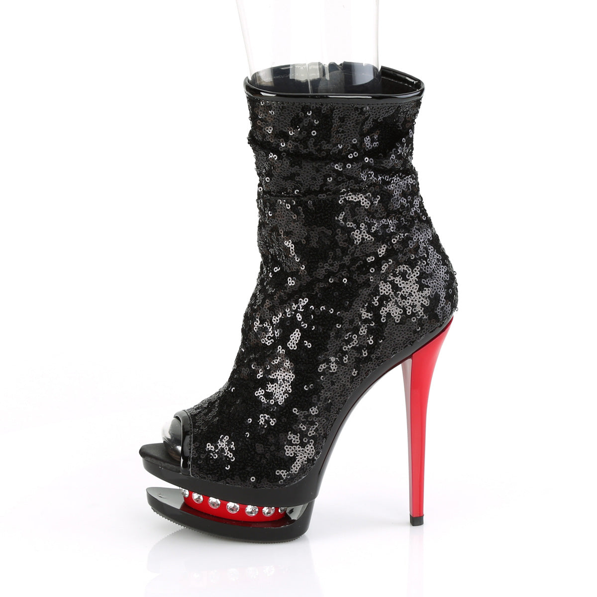 BLONDIE-R-1008 Pleaser Black Sequins/Black-Red Platform Shoes [Sexy Ankle Boots]