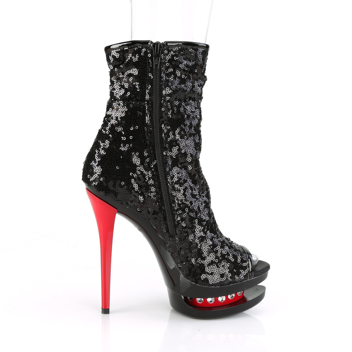 BLONDIE-R-1008 Pleaser Black Sequins/Black-Red Platform Shoes [Sexy Ankle Boots]