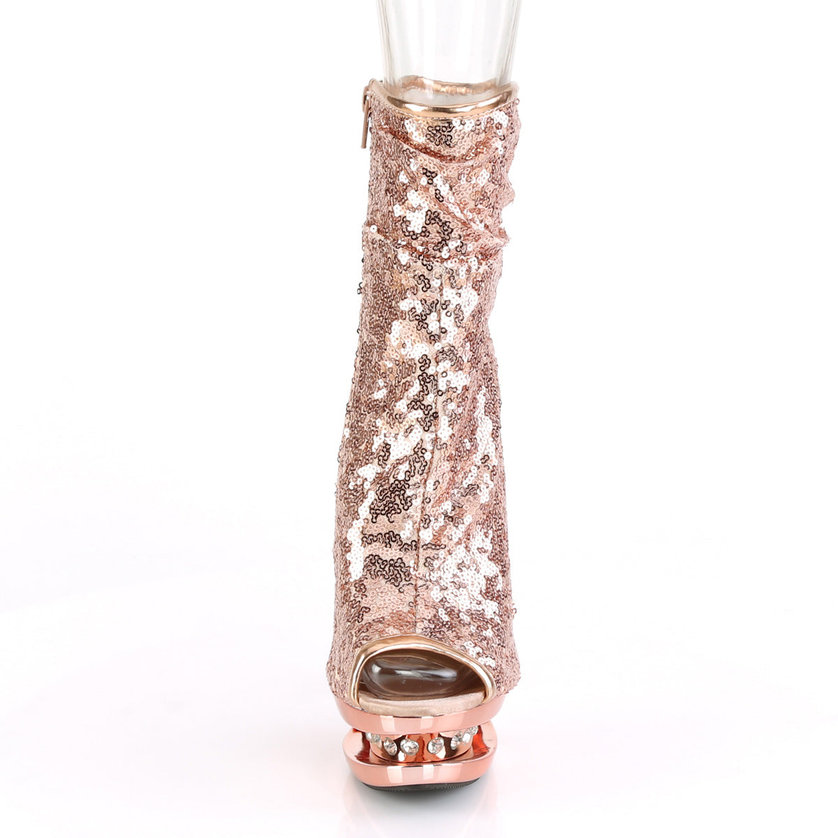 BLONDIE-R-1008 Pleaser Rose Gold Sequins/Rose Gold Chrome Platform Shoes [Sexy Ankle Boots]