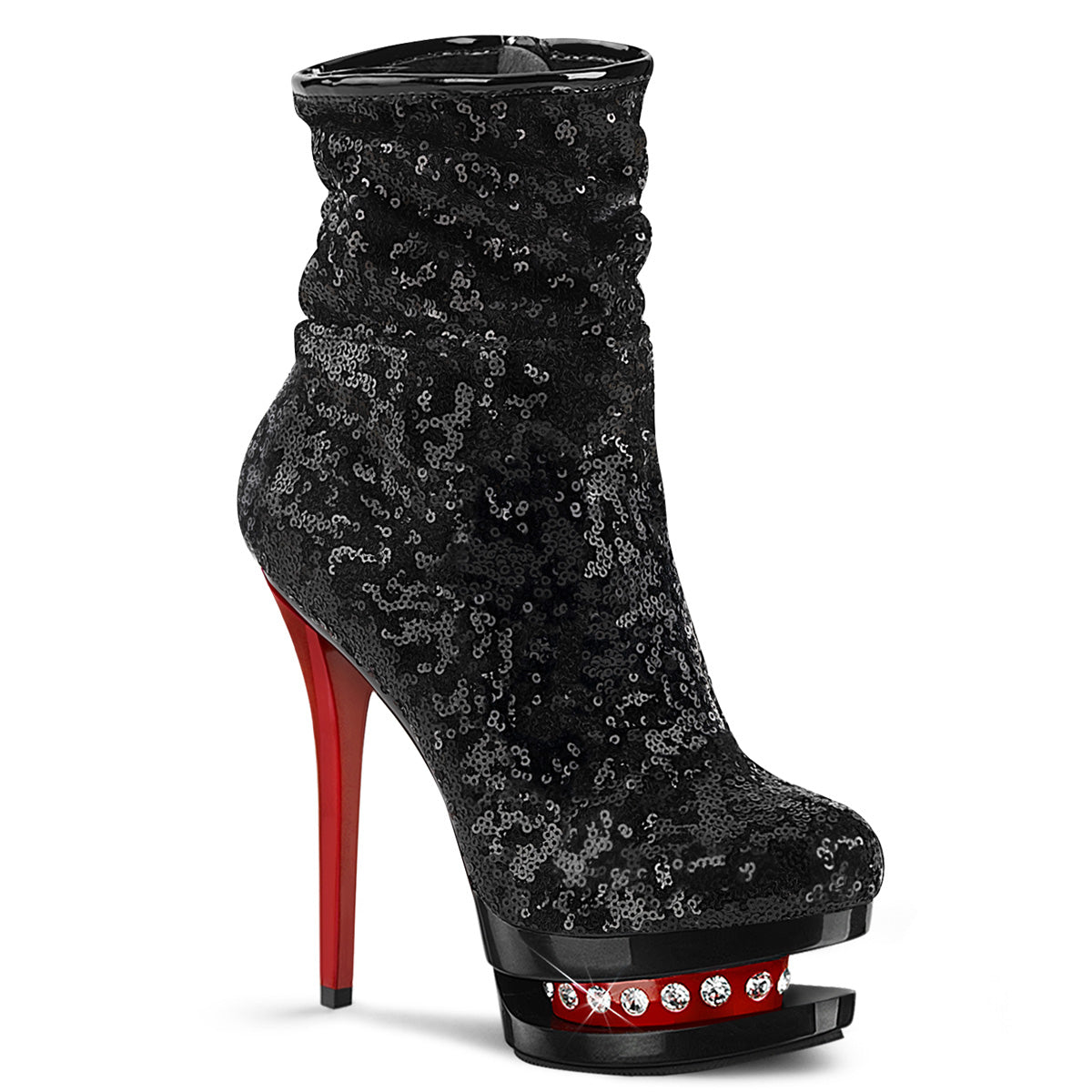 BLONDIE-R-1009 Strippers Heels Pleaser Platforms (Exotic Dancing) Blk Sequins/Blk-Red