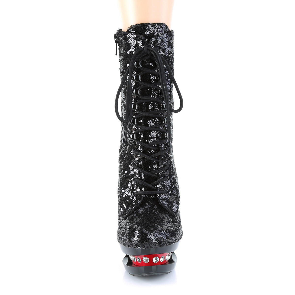 BLONDIE-R-1020 Pleaser Black Sequins/Black-Red Platform Shoes [Sexy Ankle Boots]