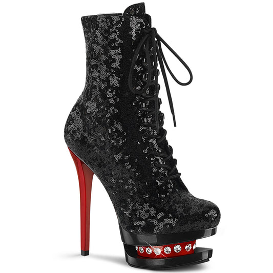 BLONDIE-R-1020 Strippers Heels Pleaser Platforms (Exotic Dancing) Blk Sequins/Blk-Red