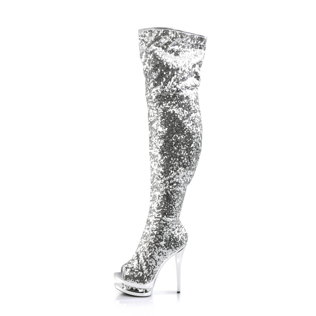 BLONDIE-R-3011 Pleaser Silver Sequins/Silver Chrome Platform Shoes [Kinky Boots]