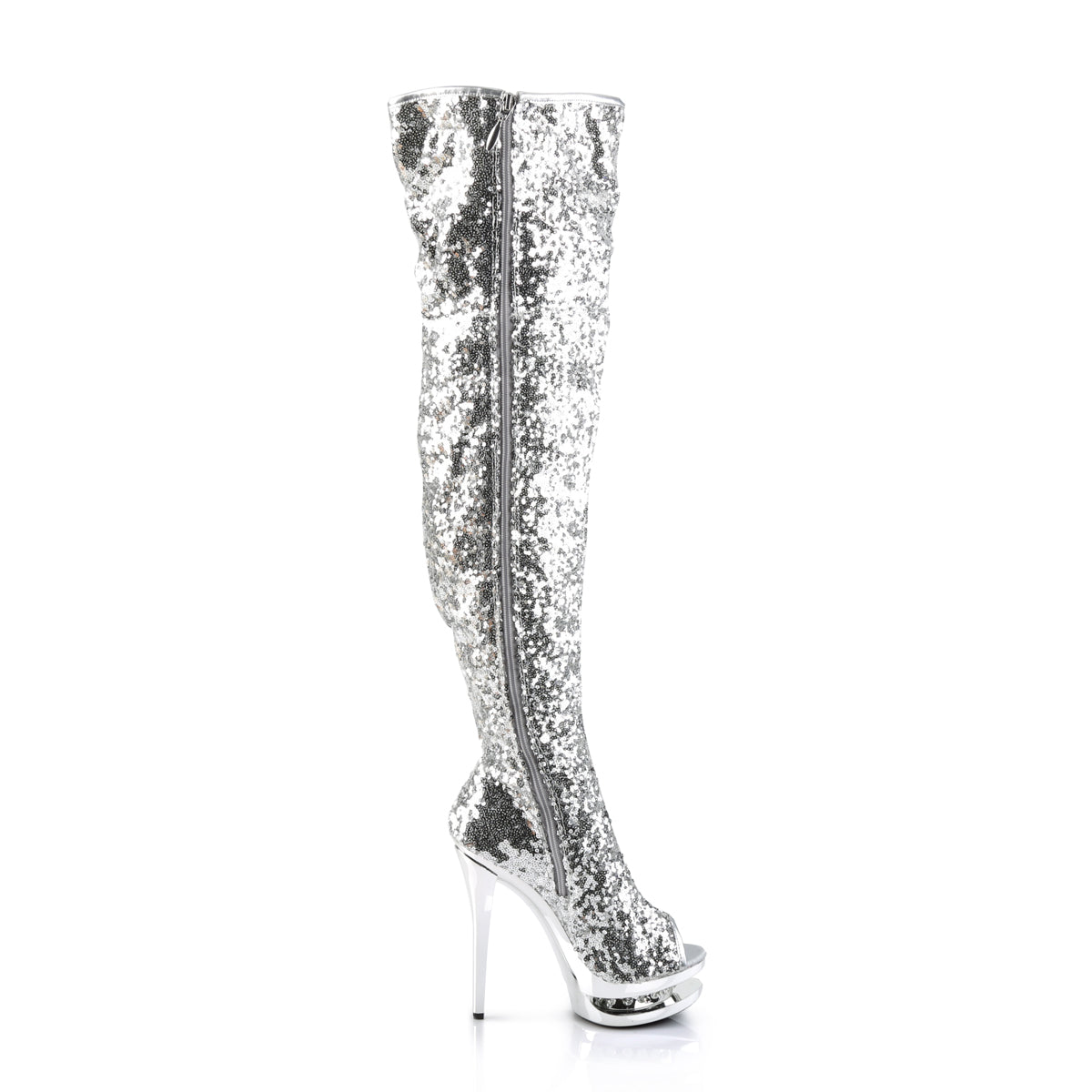 BLONDIE-R-3011 Pleaser Silver Sequins/Silver Chrome Platform Shoes [Kinky Boots]