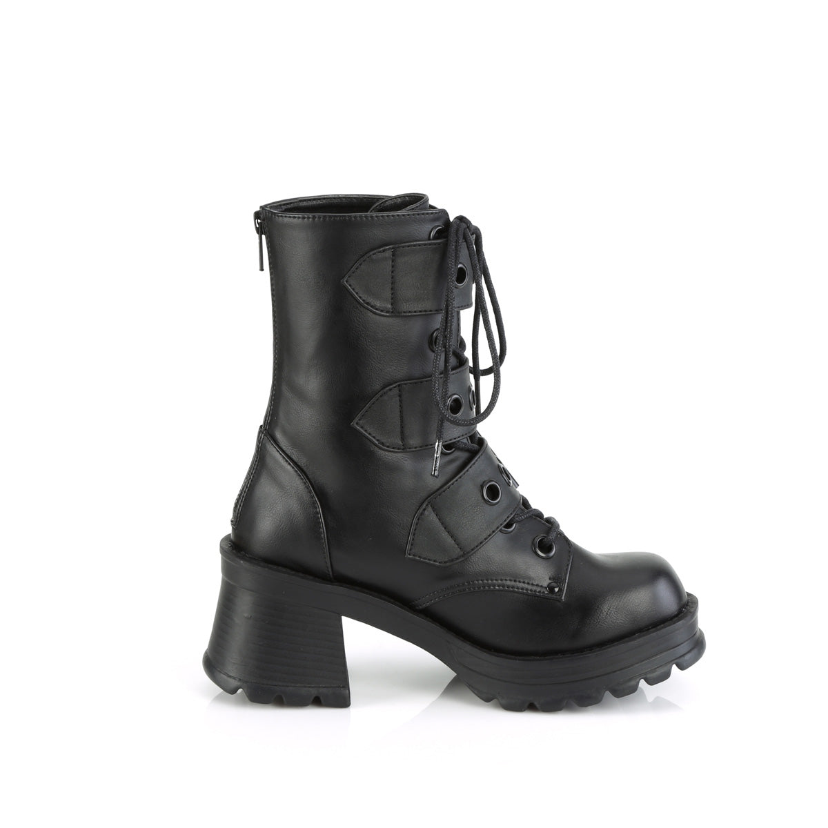 BRATTY-118 Demonia Black Vegan Leather Women's Ankle Boots [Demonia Cult Alternative Footwear]