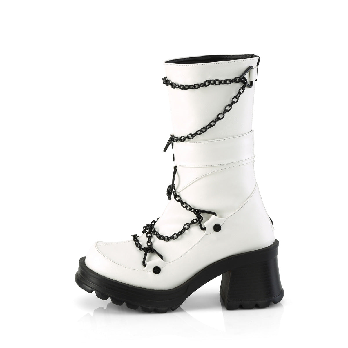 BRATTY-120 Demonia White Vegan Leather Women's Mid-Calf & Knee High Boots [Alternative Footwear]