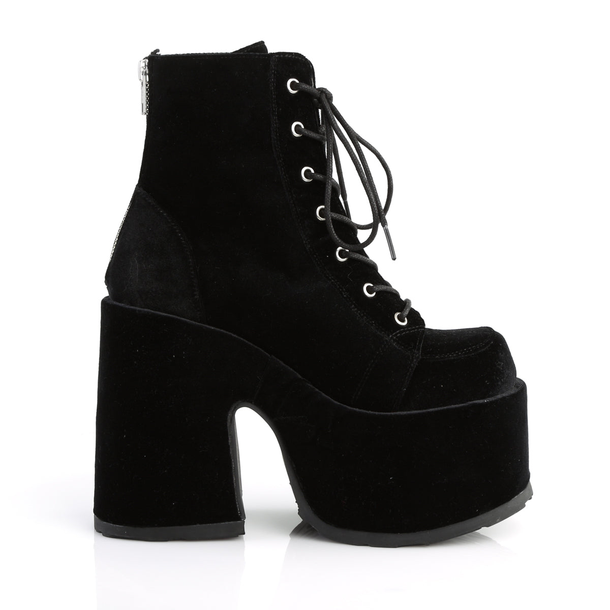 CAMEL-203 Demonia Black Velvet Women's Ankle Boots [Demonia Cult Alternative Footwear]