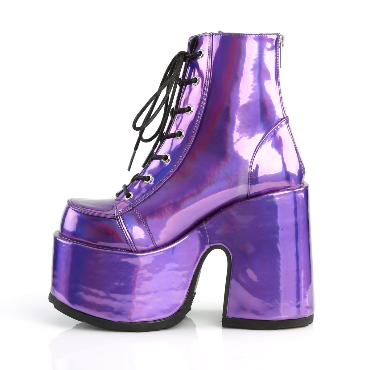 CAMEL-203 Demonia Purple Hologram Vegan Leather Women's Ankle Boots [Demonia Cult Alternative Footwear]