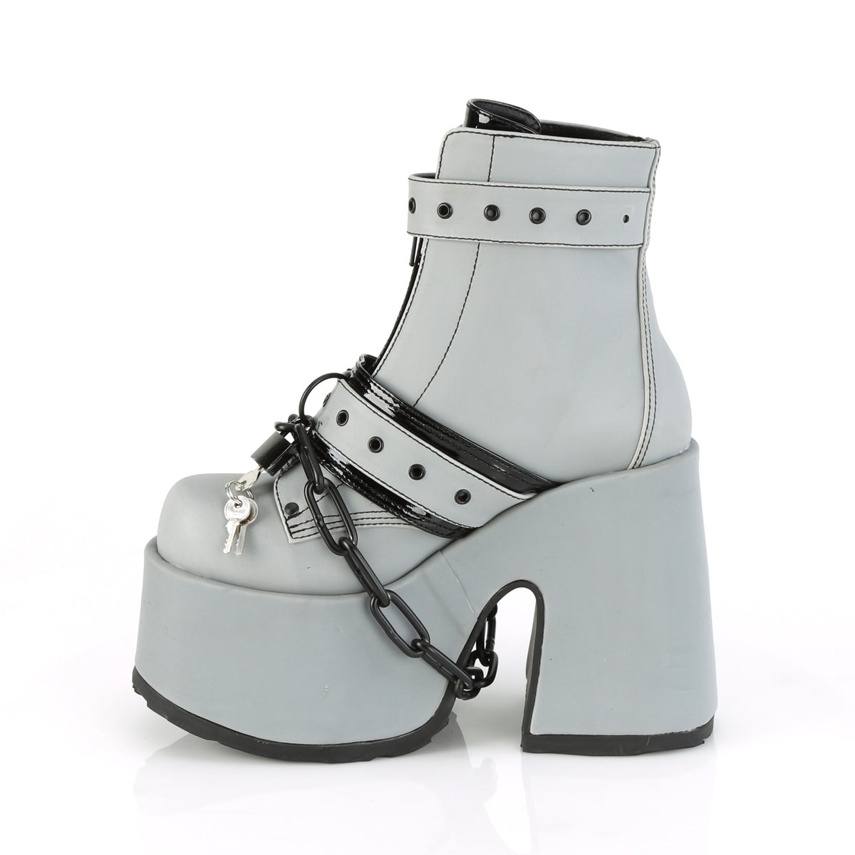 CAMEL-205 Demonia Grey Reflective Vegan Leather Women's Ankle Boots [Demonia Cult Alternative Footwear]