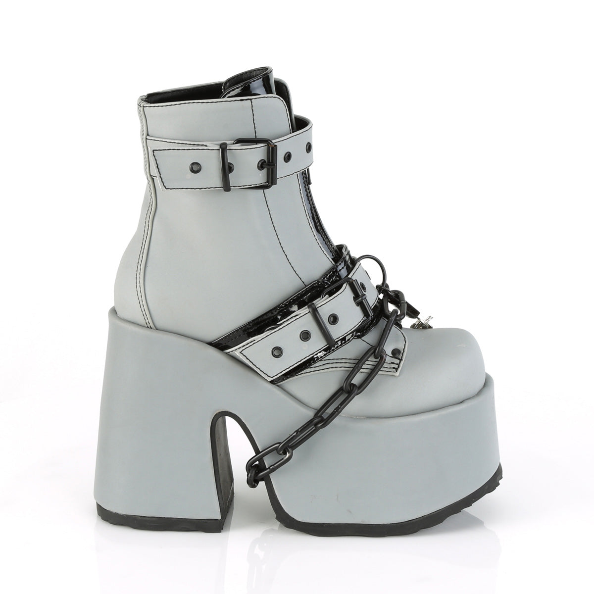 CAMEL-205 Demonia Grey Reflective Vegan Leather Women's Ankle Boots [Demonia Cult Alternative Footwear]