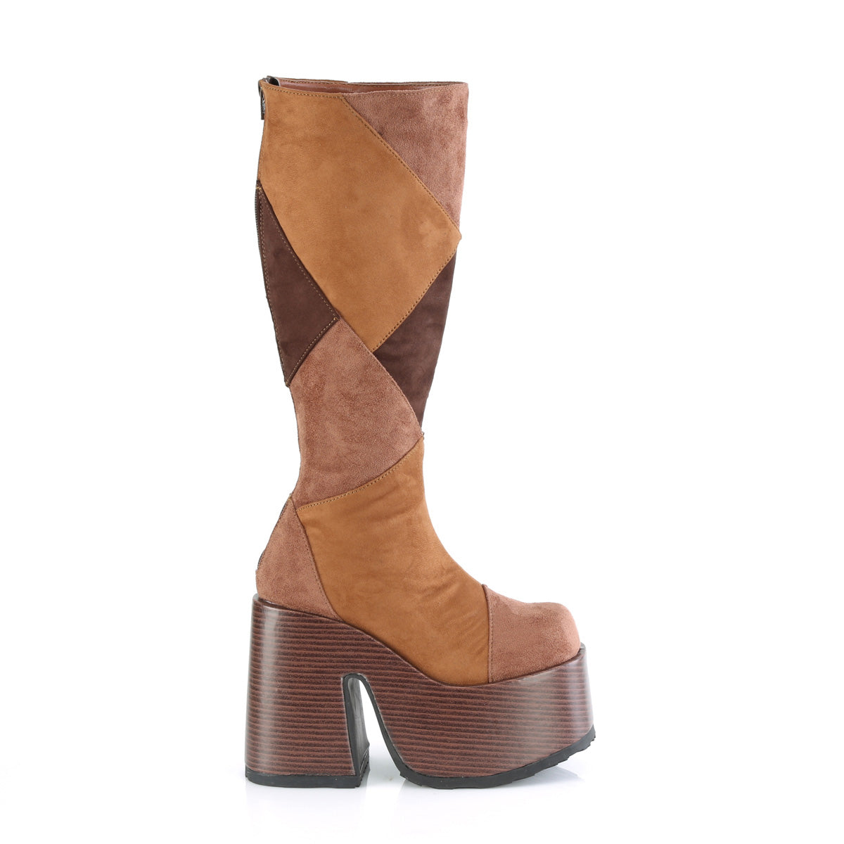 CAMEL-280 Demonia Brown Multi Vegan Suede Women's Mid-Calf & Knee High Boots [Demonia Cult Alternative Footwear]