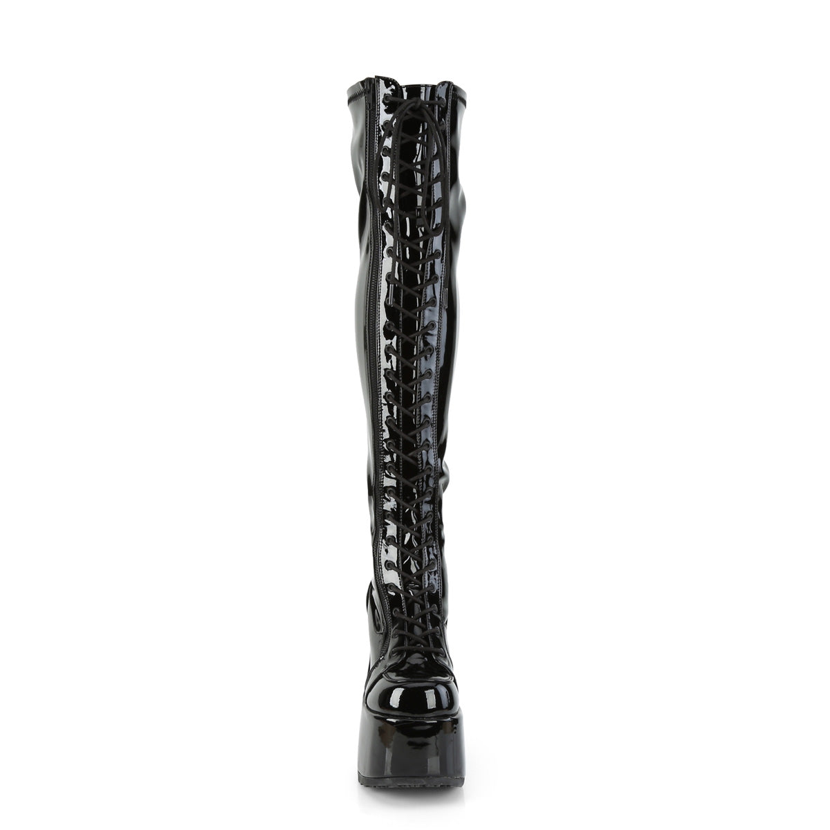 CAMEL-300 Demonia Black Stretch Patent Women's Over-the-Knee Boots [Demonia Cult Alternative Footwear]