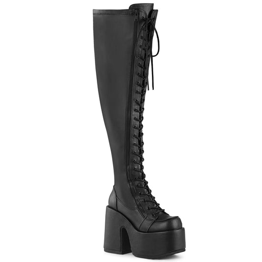 CAMEL-300WC Alternative Footwear Demonia Women's Over-the-Knee Boots Blk Str Vegan Leather