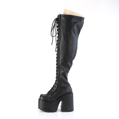 camel 300wc alternative footwear Demonia SKA womens over the knee boots blk str pat