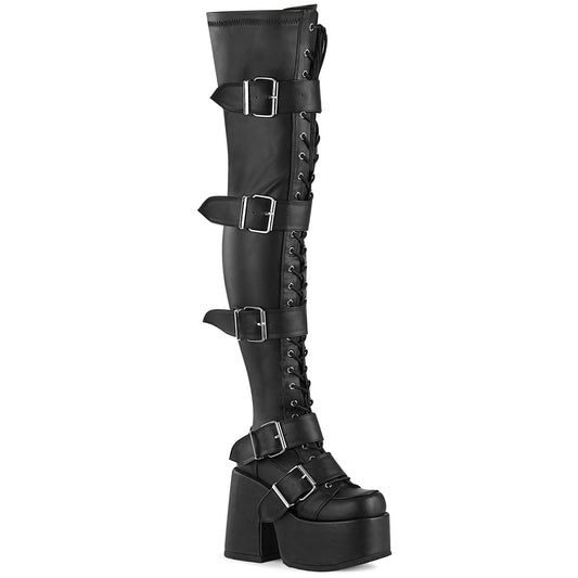 CAMEL-305 Alternative Footwear Demonia Women's Over-the-Knee Boots Blk Stretch Vegan Leather