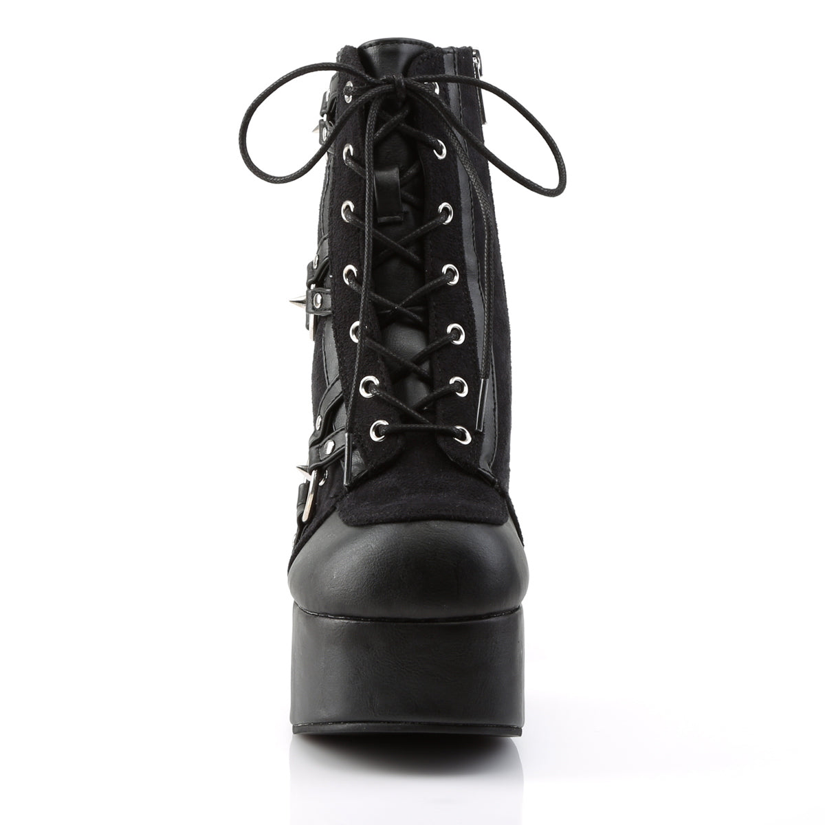 CHARADE-100 Demonia Black Vegan Leather-Suede Women's Ankle Boots [Demonia Cult Alternative Footwear]