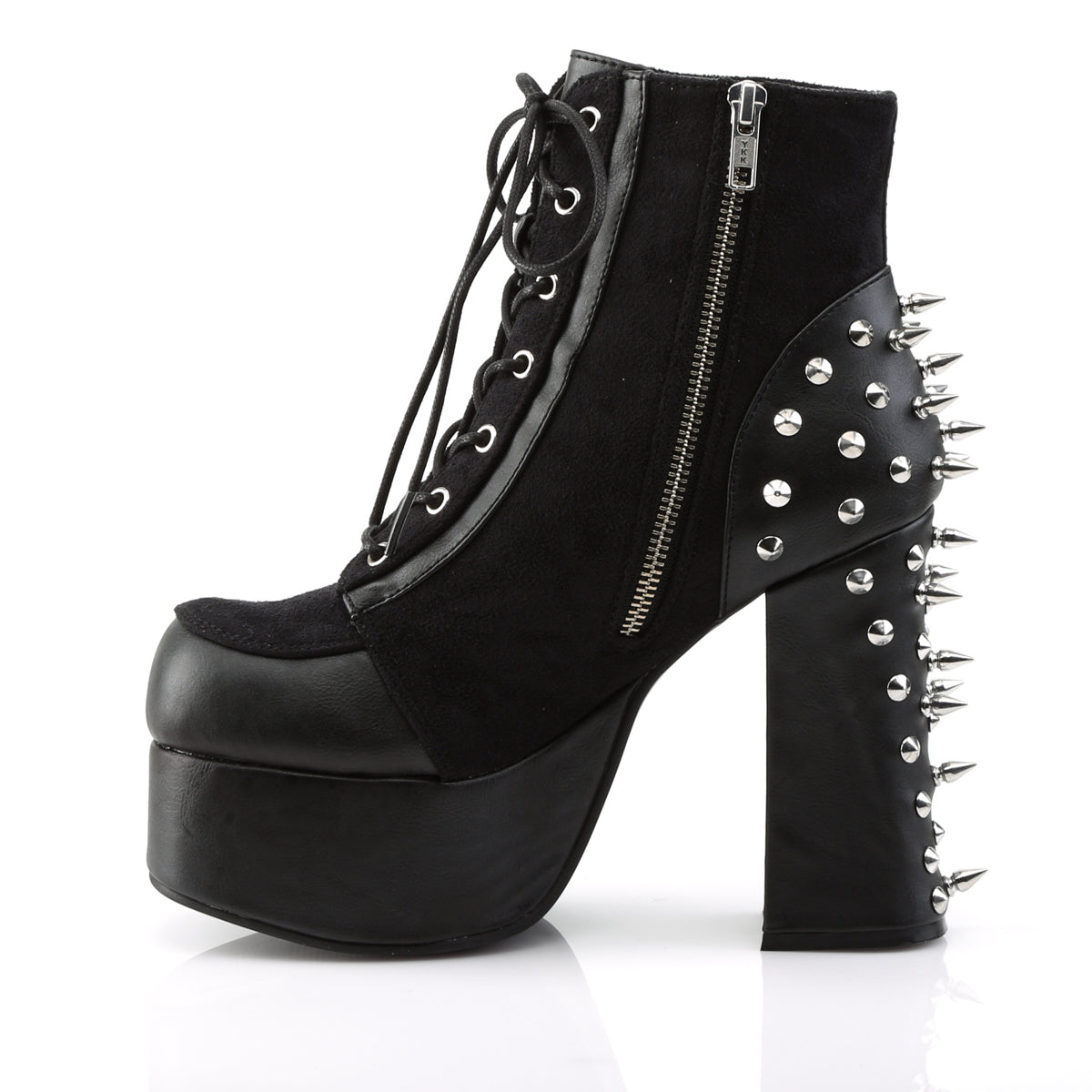 CHARADE-100 Demonia Black Vegan Leather-Suede Women's Ankle Boots [Demonia Cult Alternative Footwear]
