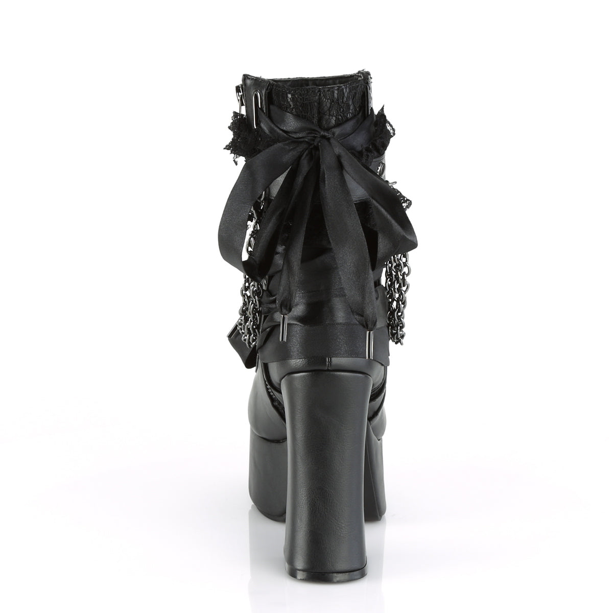 CHARADE-110 Demonia Black Vegan Leather-Lace Overlay Women's Ankle Boots [Demonia Cult Alternative Footwear]