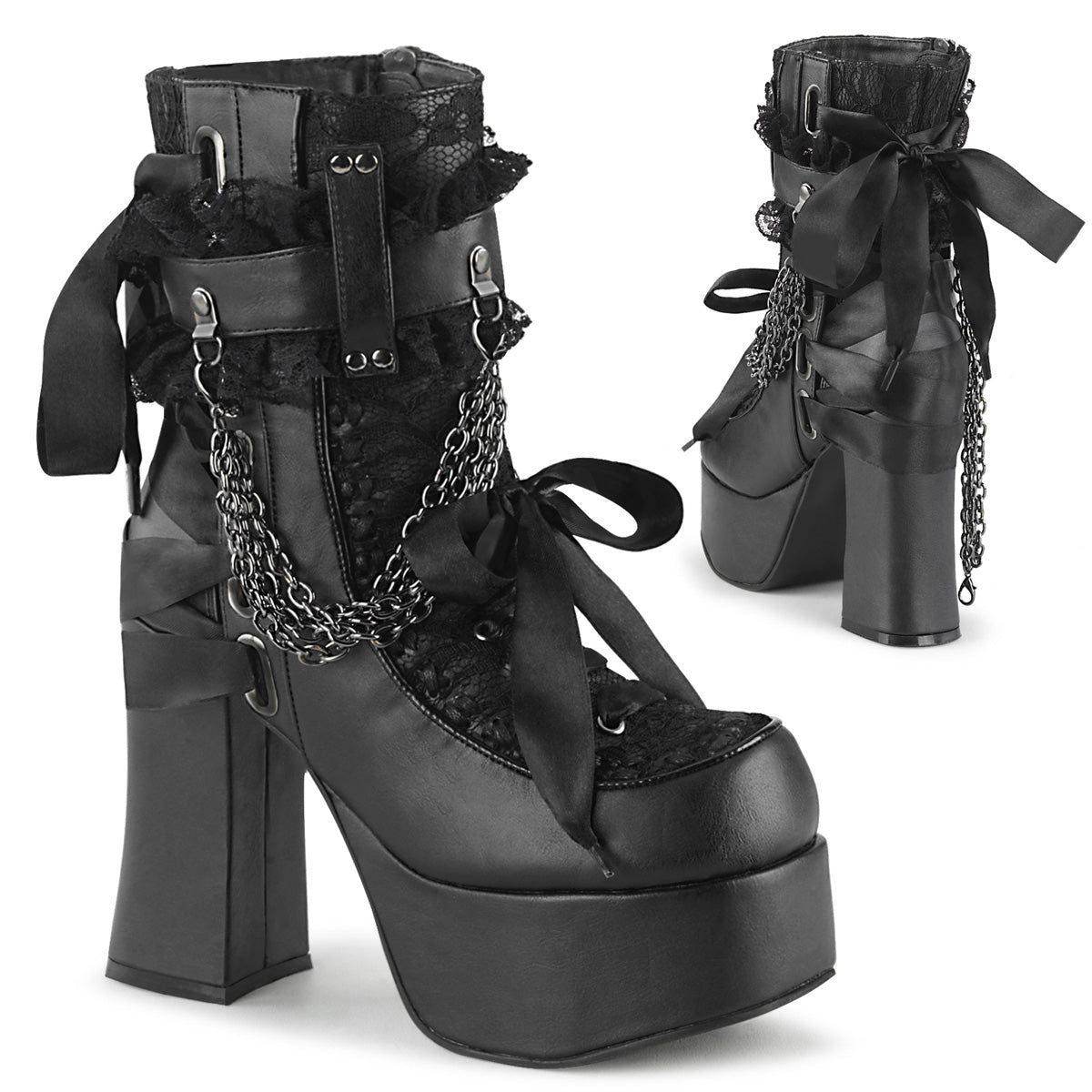 CHARADE-110 Alternative Footwear Demonia Women's Ankle Boots Blk Vegan Leather-Lace Overlay