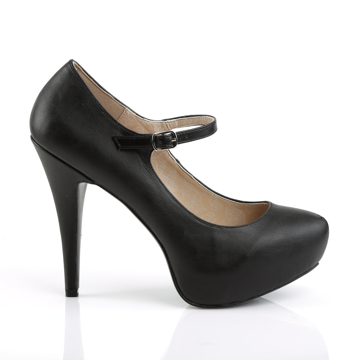 CHLOE-02 Large Size Ladies Heels with Pleaser Pink Label Platform Black Faux Leather