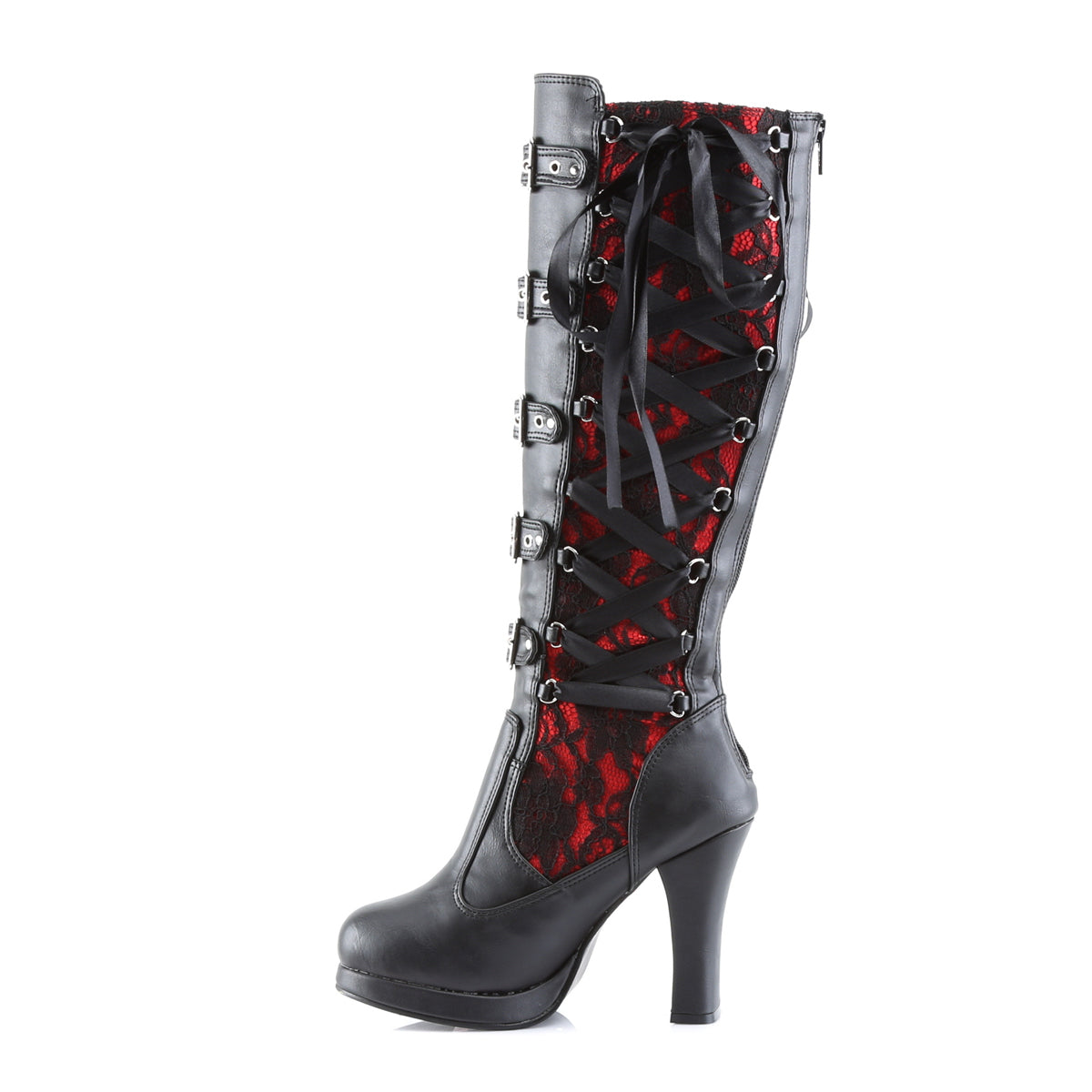 CRYPTO-106 Demonia Black-Red Vegan Leather Women's Mid-Calf & Knee High Boots [Demonia Cult Alternative Footwear]