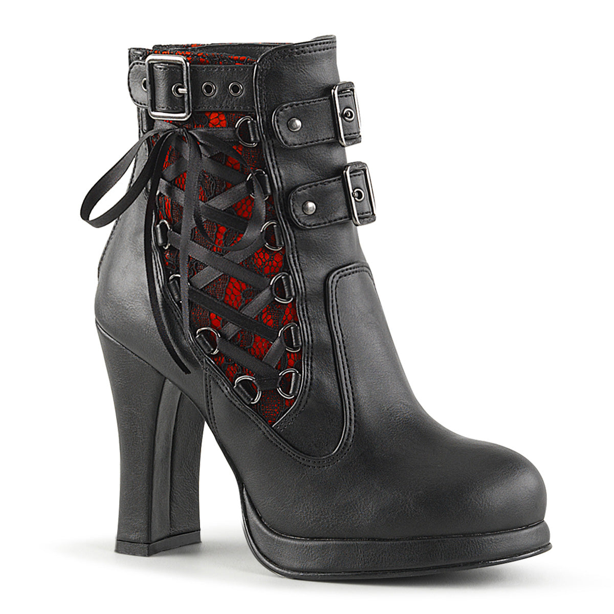 CRYPTO-51 Alternative Footwear Demonia Women's Ankle Boots Blk-Red Lace Vegan Leather