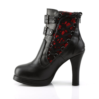 crypto 106 alternative footwear Demonia SKA womens mid calf knee high boots blk red vegan leather