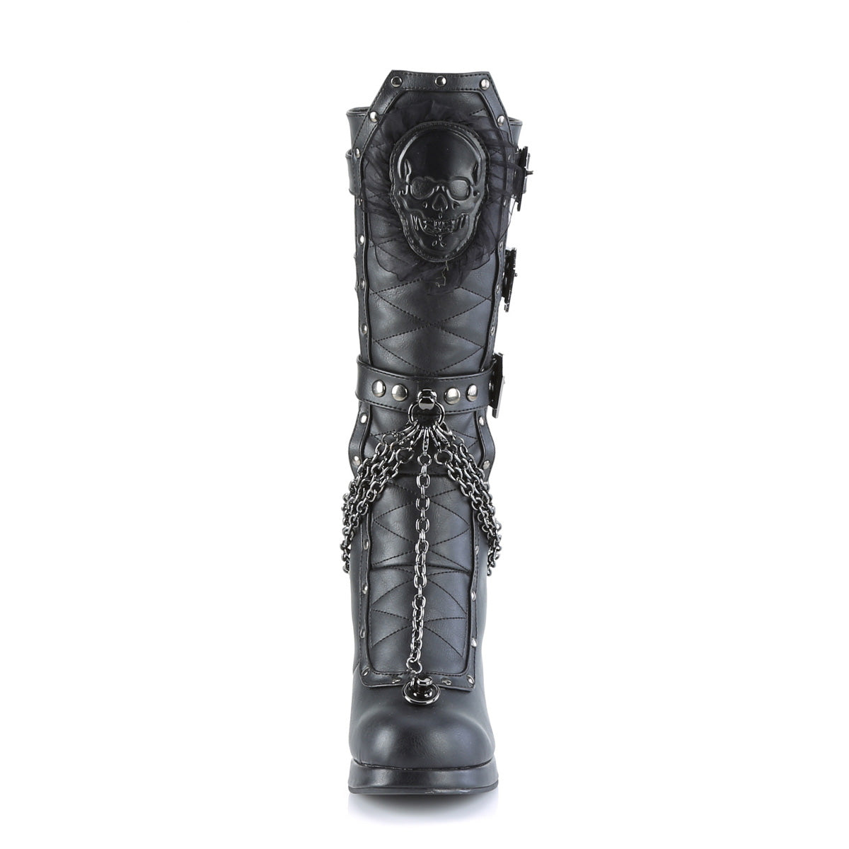CRYPTO-67 Demonia Black Vegan Leather Women's Mid-Calf & Knee High Boots [Demonia Cult Alternative Footwear]