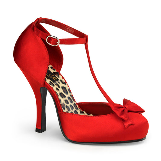 CUTIEPIE-12 Retro Glamour Pin Up Couture Platforms Red Satin