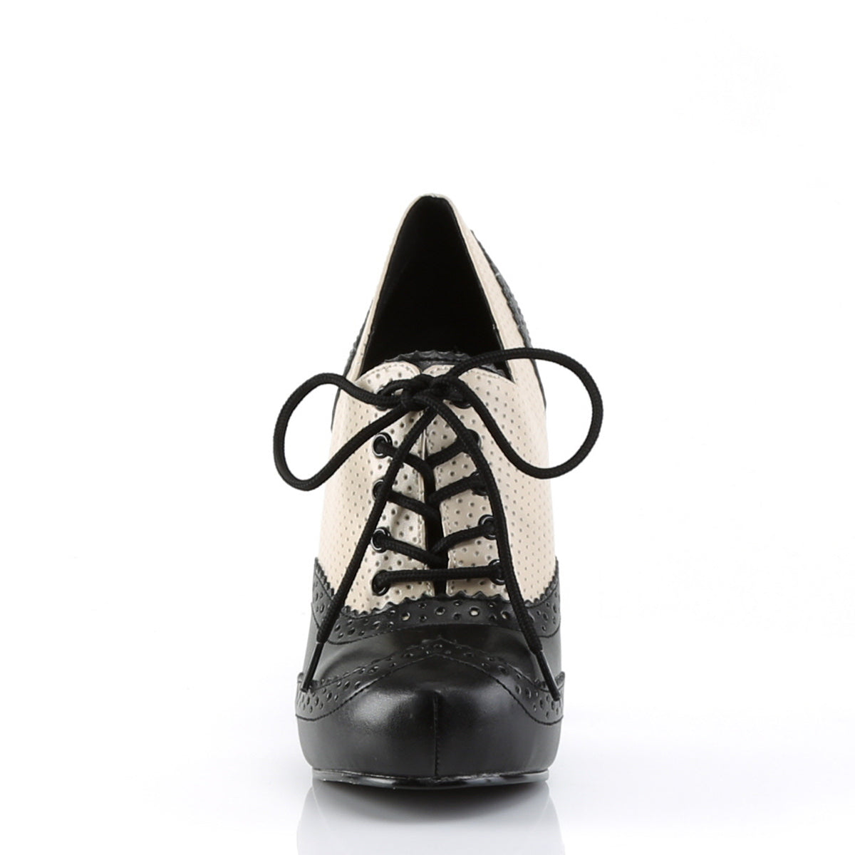 CUTIEPIE-14 Pin Up Couture Cream-Black Distressed Pu Platforms [Retro Glamour Shoes]