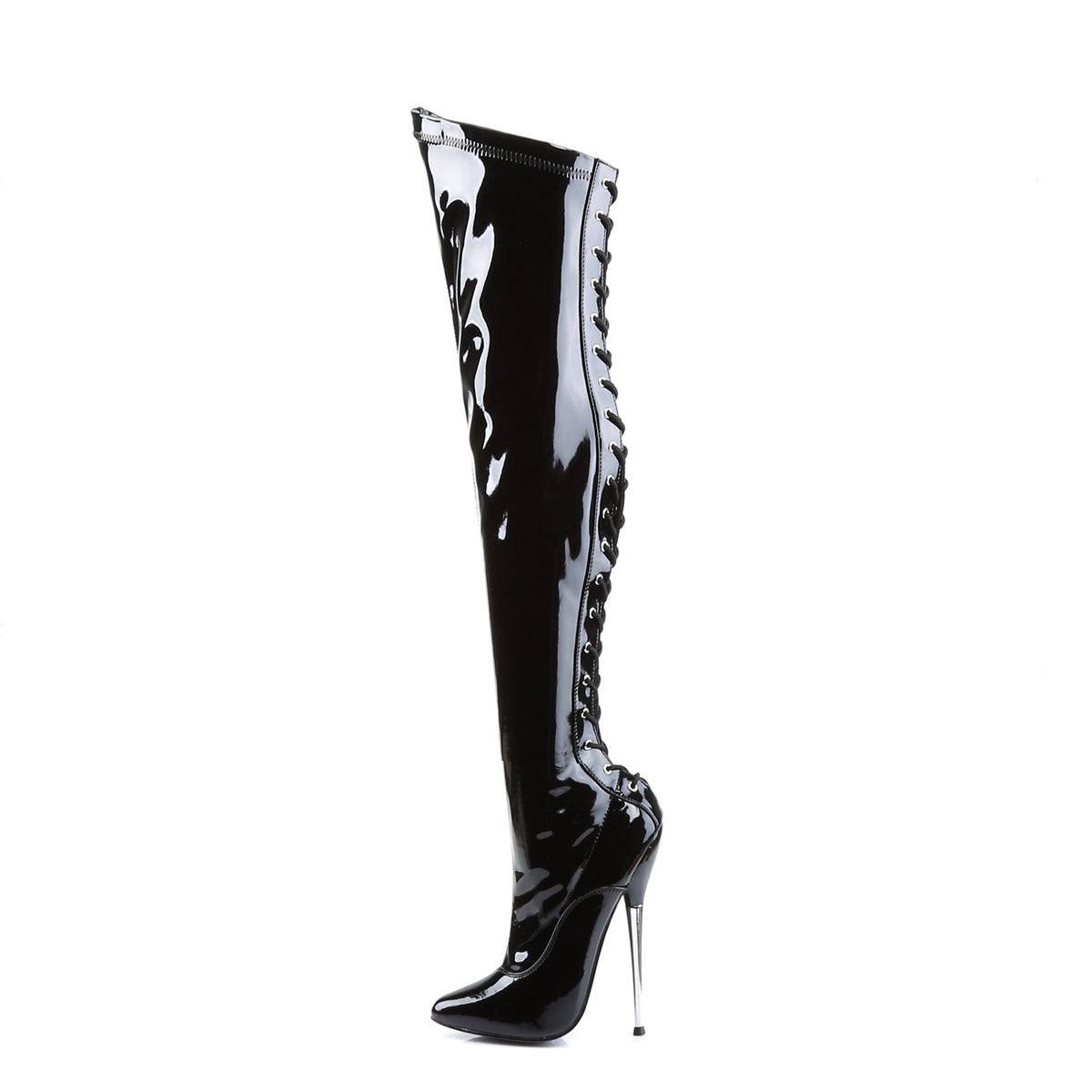 DAGGER-3060 Devious Heels Black Stretch Patent Single Soles [Fetish Heels]