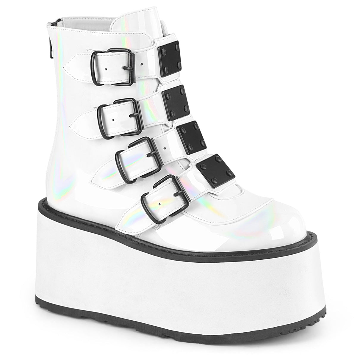 DAMNED-105 Alternative Footwear Demonia Women's Ankle Boots Wht Holo Pat