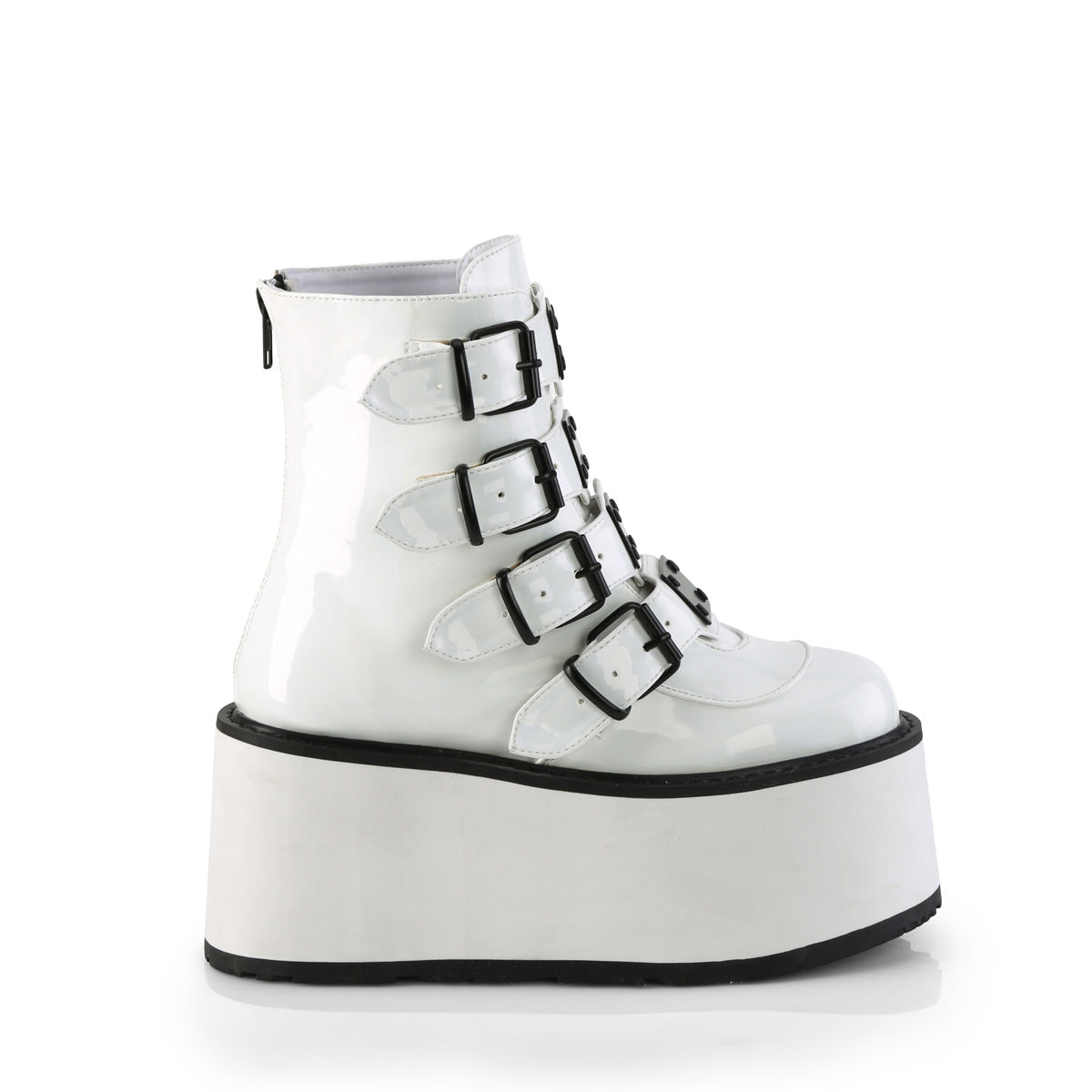 DAMNED-105 Demonia White Holo Patent Women's Ankle Boots [Demonia Cult Alternative Footwear]