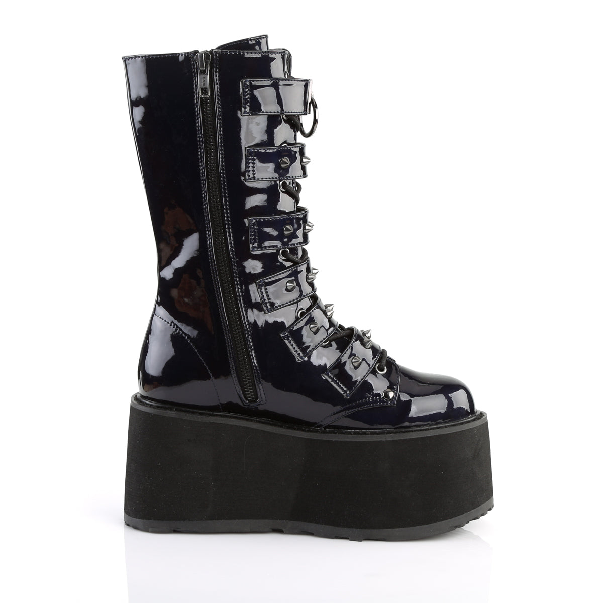 DAMNED-225 Demonia Black Hologram Vegan Leather Women's Mid-Calf & Knee High Boots [Demonia Cult Alternative Footwear]