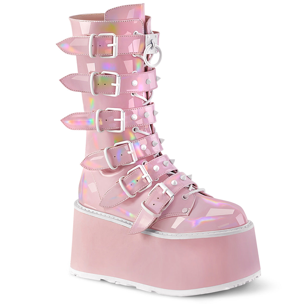 DAMNED-225 Alternative Footwear Demonia Women's Mid-Calf & Knee High Boots B. Pink Holo Pat