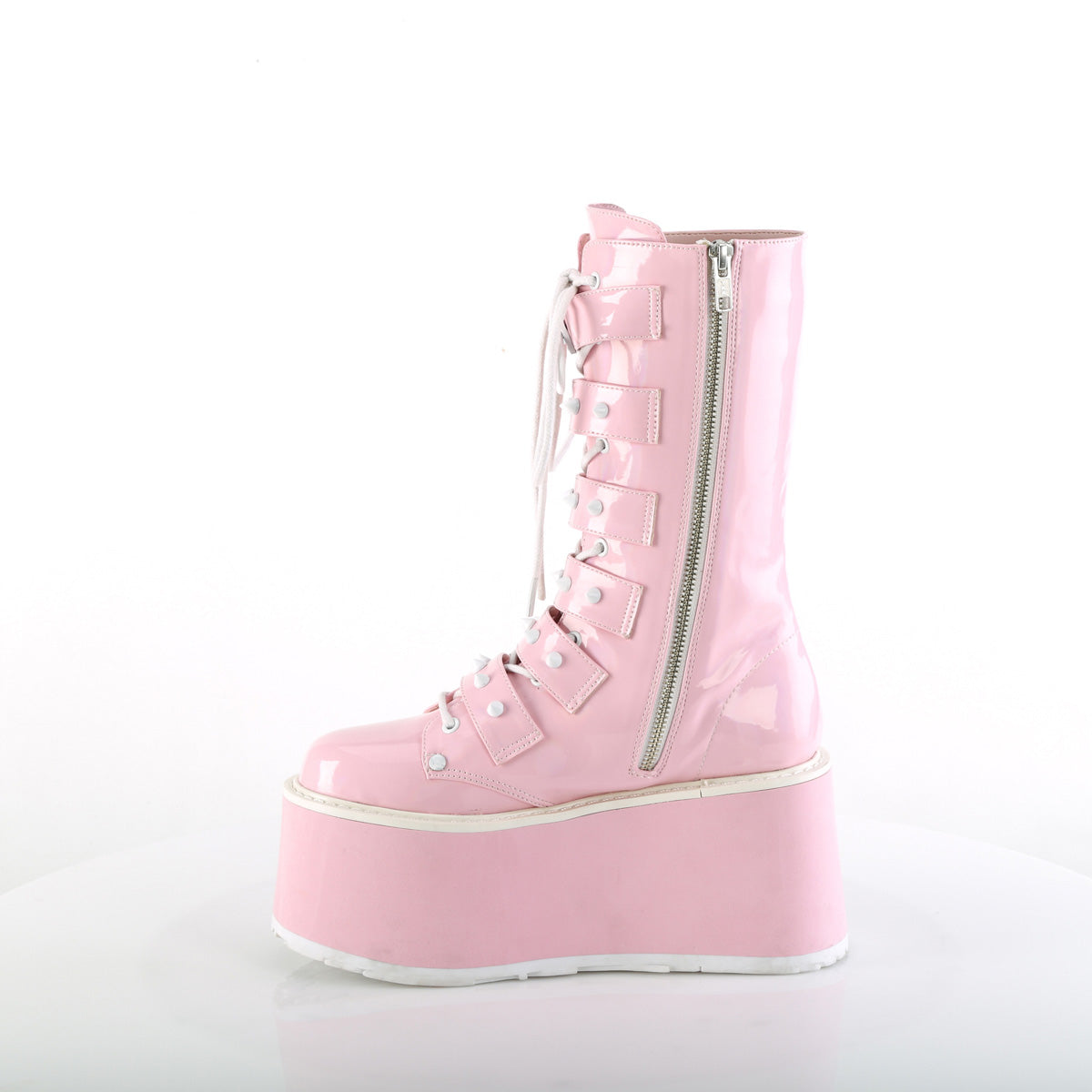 DAMNED-225 Demonia B Pink Holo Patent Women's Mid-Calf & Knee High Boots [Demonia Cult Alternative Footwear]