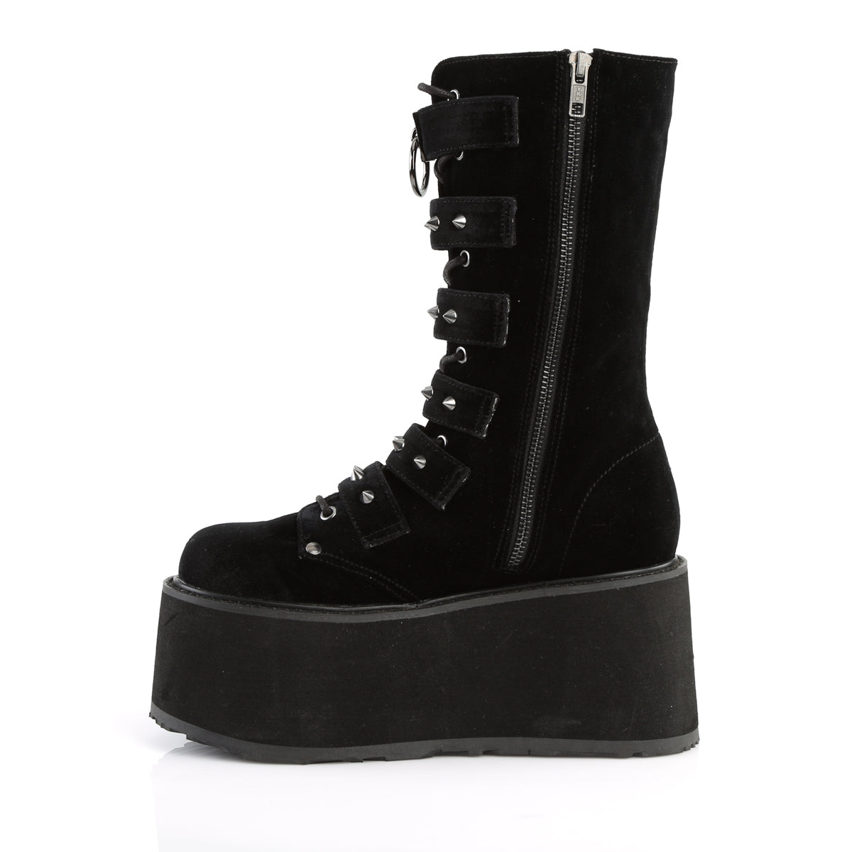 DAMNED-225 Demonia Black Velvet Women's Mid-Calf & Knee High Boots [Demonia Cult Alternative Footwear]
