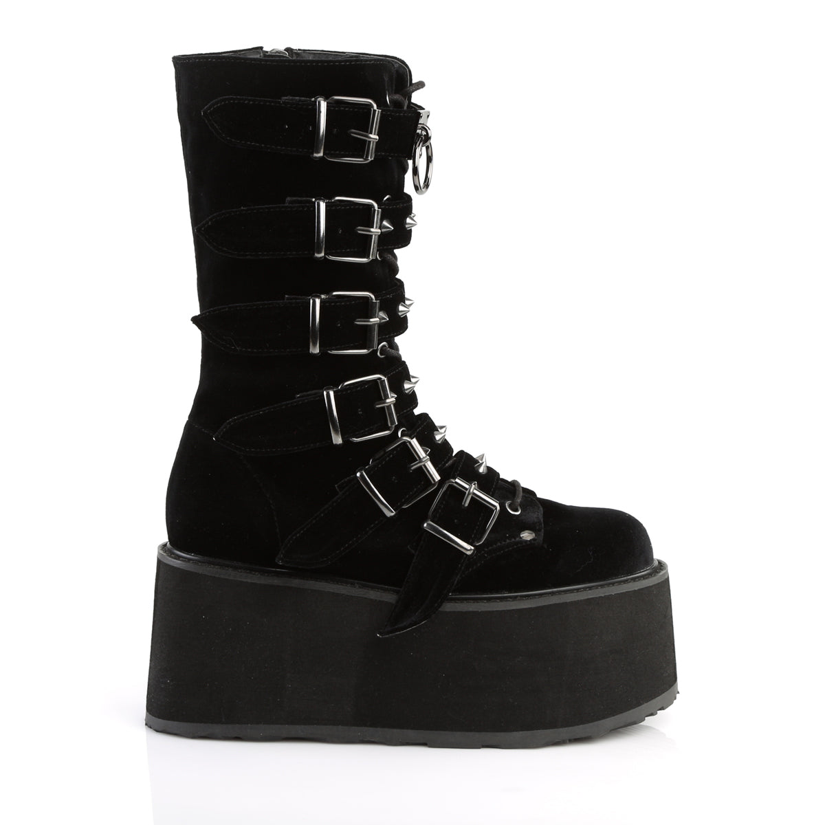 DAMNED-225 Demonia Black Velvet Women's Mid-Calf & Knee High Boots [Demonia Cult Alternative Footwear]