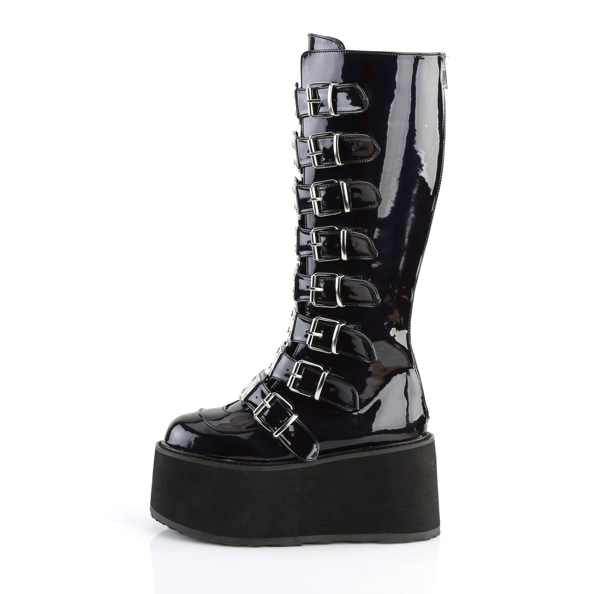 DAMNED-318 Demonia Black Hologram Vegan Leather Women's Mid-Calf & Knee High Boots [Demonia Cult Alternative Footwear]