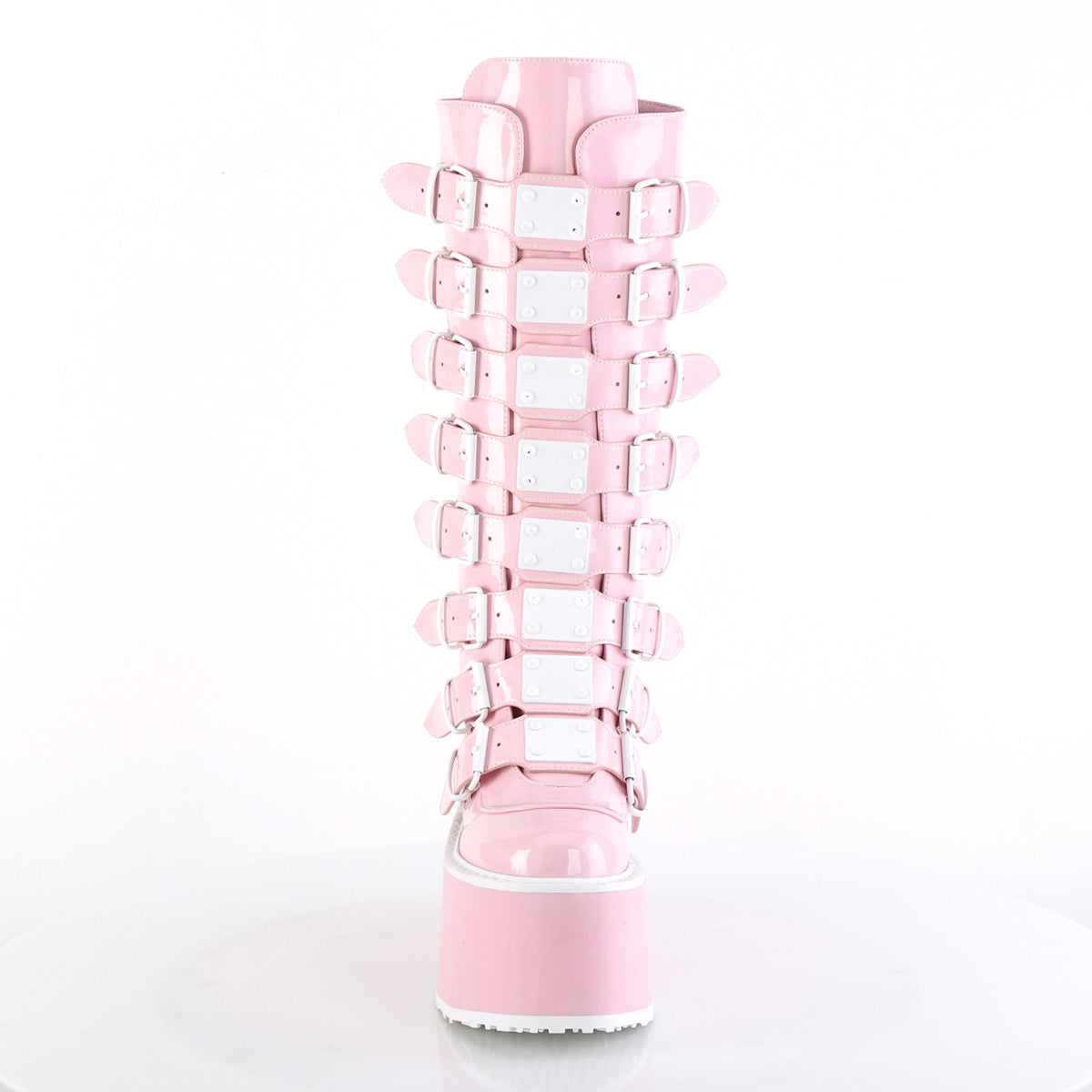 DAMNED-318 Demonia B Pink Holo Patent Women's Mid-Calf & Knee High Boots [Demonia Cult Alternative Footwear]