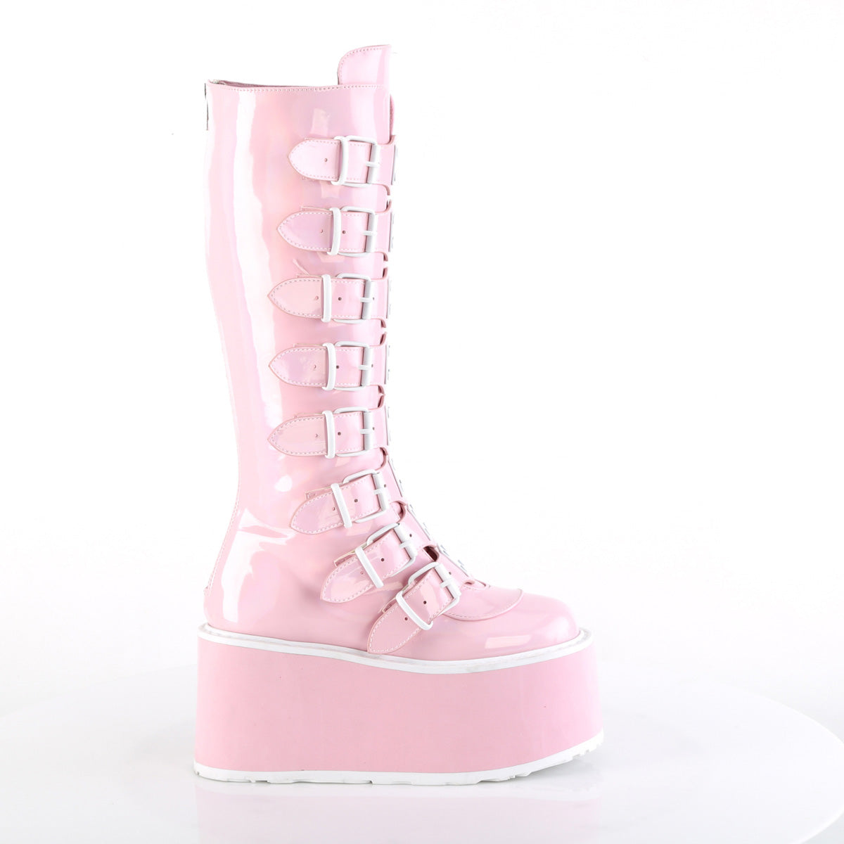 DAMNED-318 Demonia B Pink Holo Patent Women's Mid-Calf & Knee High Boots [Demonia Cult Alternative Footwear]